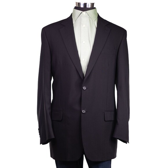 JOSEPH & FEISS jacket blazer sport coat 100% wool Solid Black 2 Button 42L - Picture 2 of 11